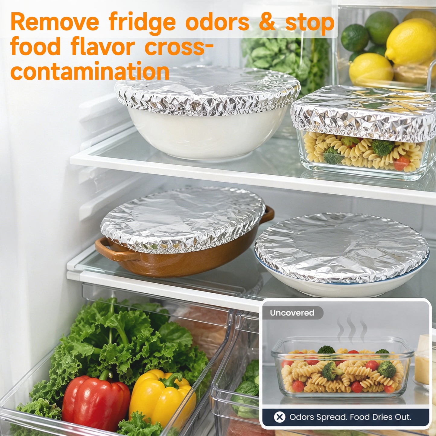SVOZK® 🍽️Reusable elastic foil covers for bowls, plates and dishes — keep leftovers fresh, prep meals easily, and store food neatly in the fridge. ✨🥗❄️