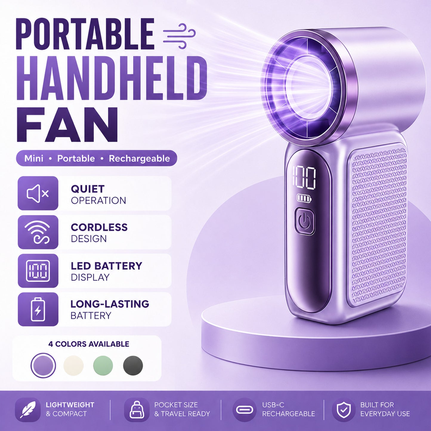 ❄️ Billhol® Pocket Turbo Cooling Fan – 40000RPM Rechargeable Handheld Fan for Summer, Travel & Outdoor Match Days ⚽