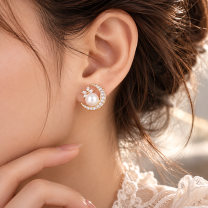 Vivalora® Moon & Pearl Crescent Earrings｜Vivalora®