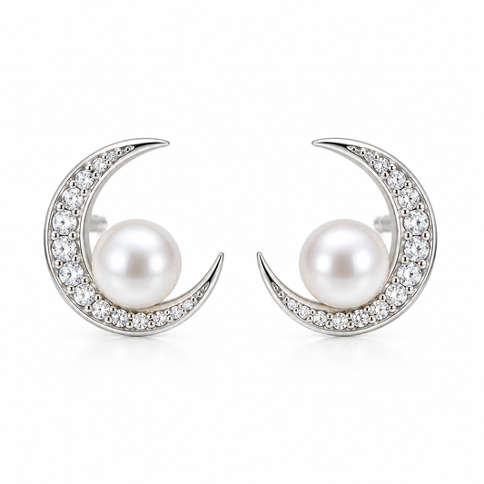 Vivalora® Moon & Pearl Crescent Earrings｜Vivalora®