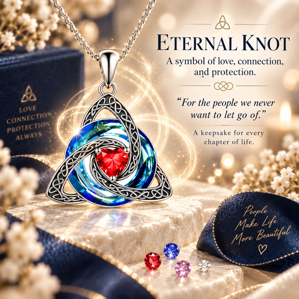VIVALORA® Forever Knot Birthstone Necklace – A Timeless Symbol of Love