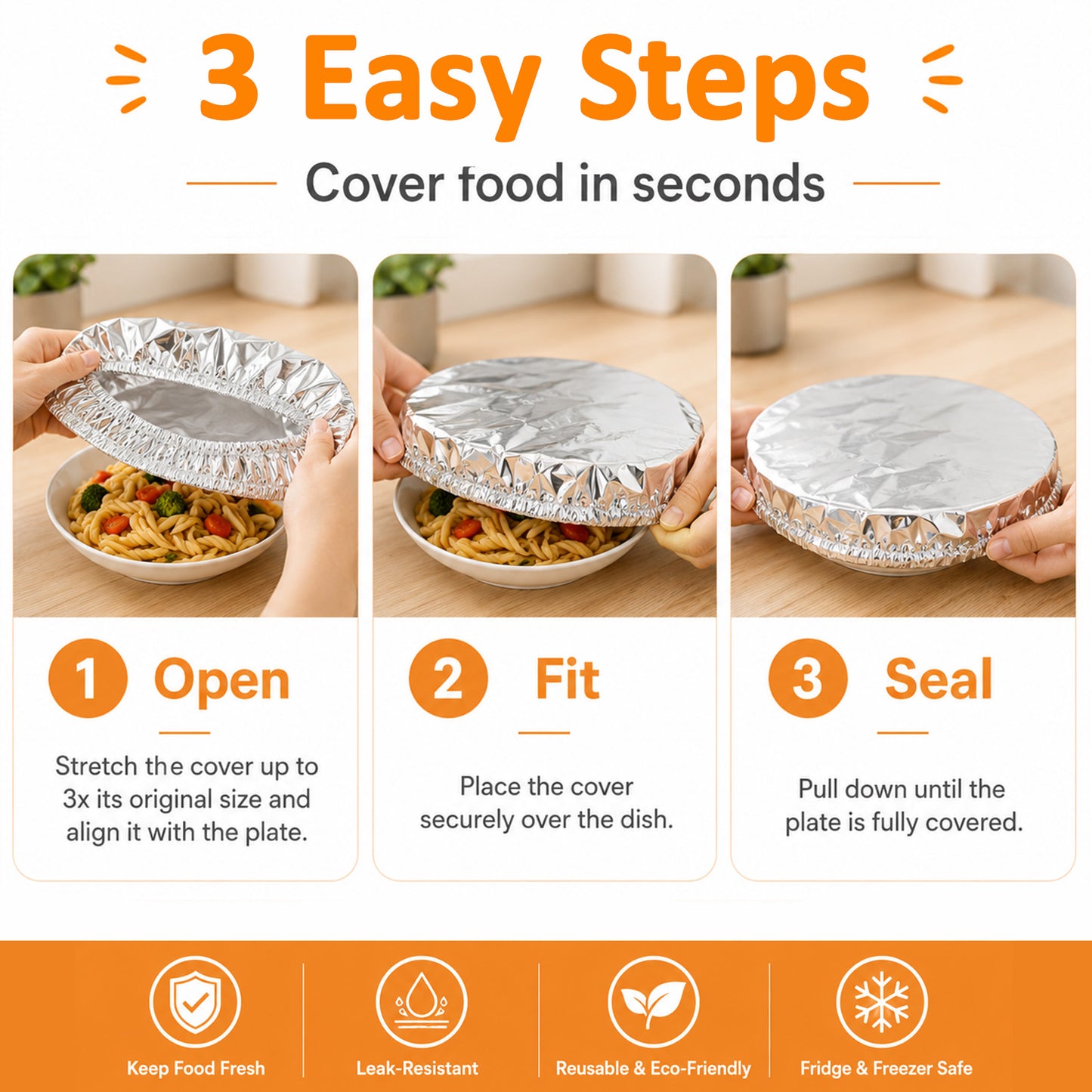 SVOZK® 🍽️Reusable elastic foil covers for bowls, plates and dishes — keep leftovers fresh, prep meals easily, and store food neatly in the fridge. ✨🥗❄️
