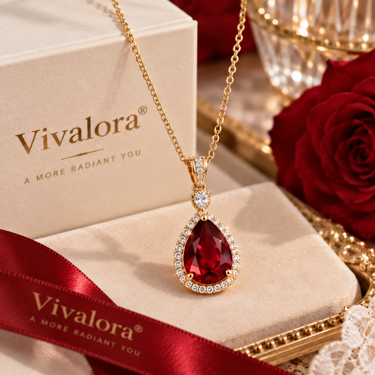 Vivalora® Ruby-Red Teardrop Pendant