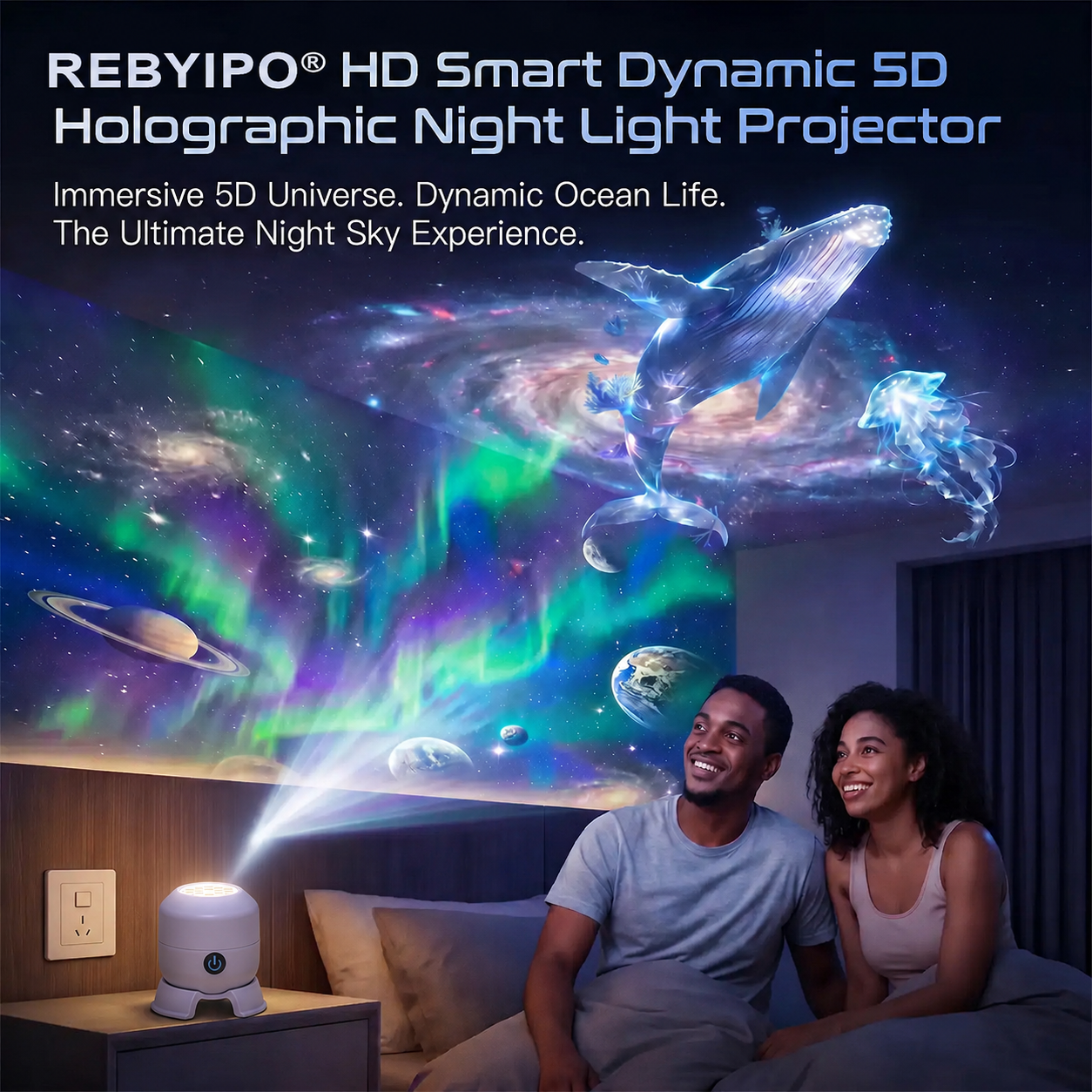 Last day 70%off✨丨REBYIPO® Night Light Projector — Smart 5D Holographic Starry Sky & Ocean Projector 🌠